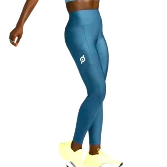 Peloton Show Up Pocket Leggings Maritime Blue Teal Ribbed M - Picture 1 of 7